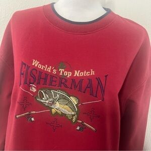 Vntg 90s Worlds Top Notch Fisherman Sweatshirt Large Jumper Crewneck Embroidered